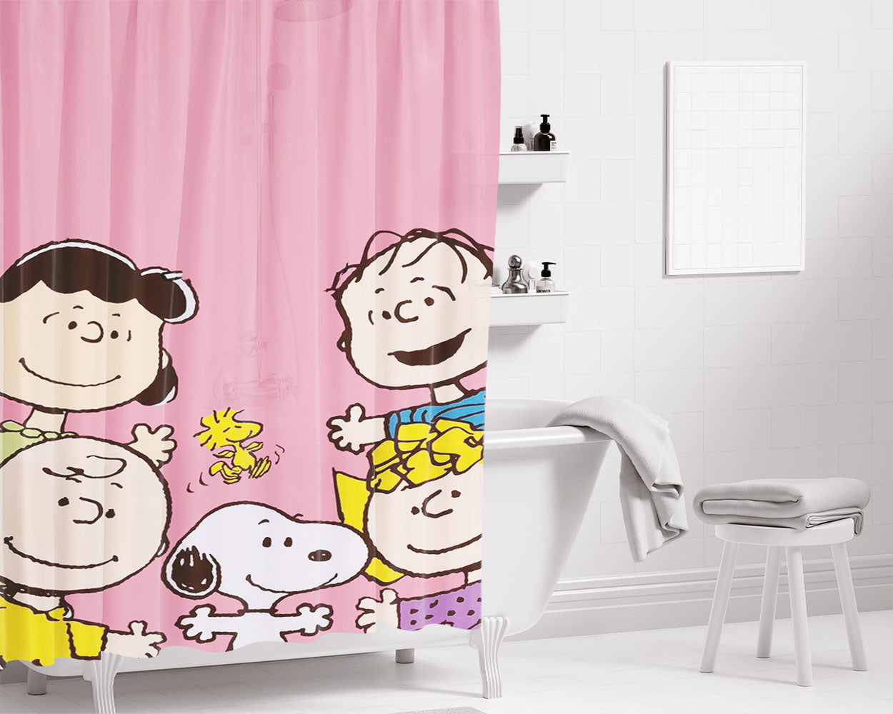 The Peanuts And Snoopy Bathroom Shower Curtain Fabric Waterproof | 66 X 72 Inch
