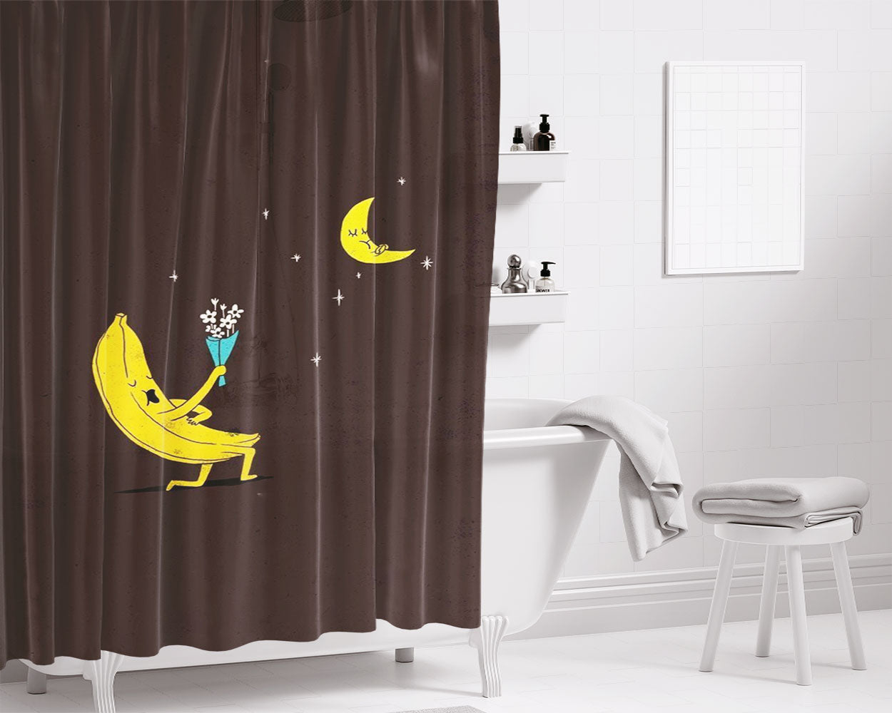 Banana Loves Moon August Bathroom Shower Curtain Fabric Waterproof | 66 X 72 Inch