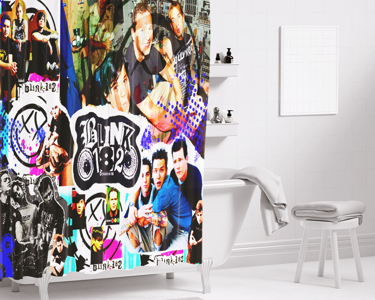 Band Collage Bathroom Shower Curtain Fabric Waterproof | 66 X 72 Inch