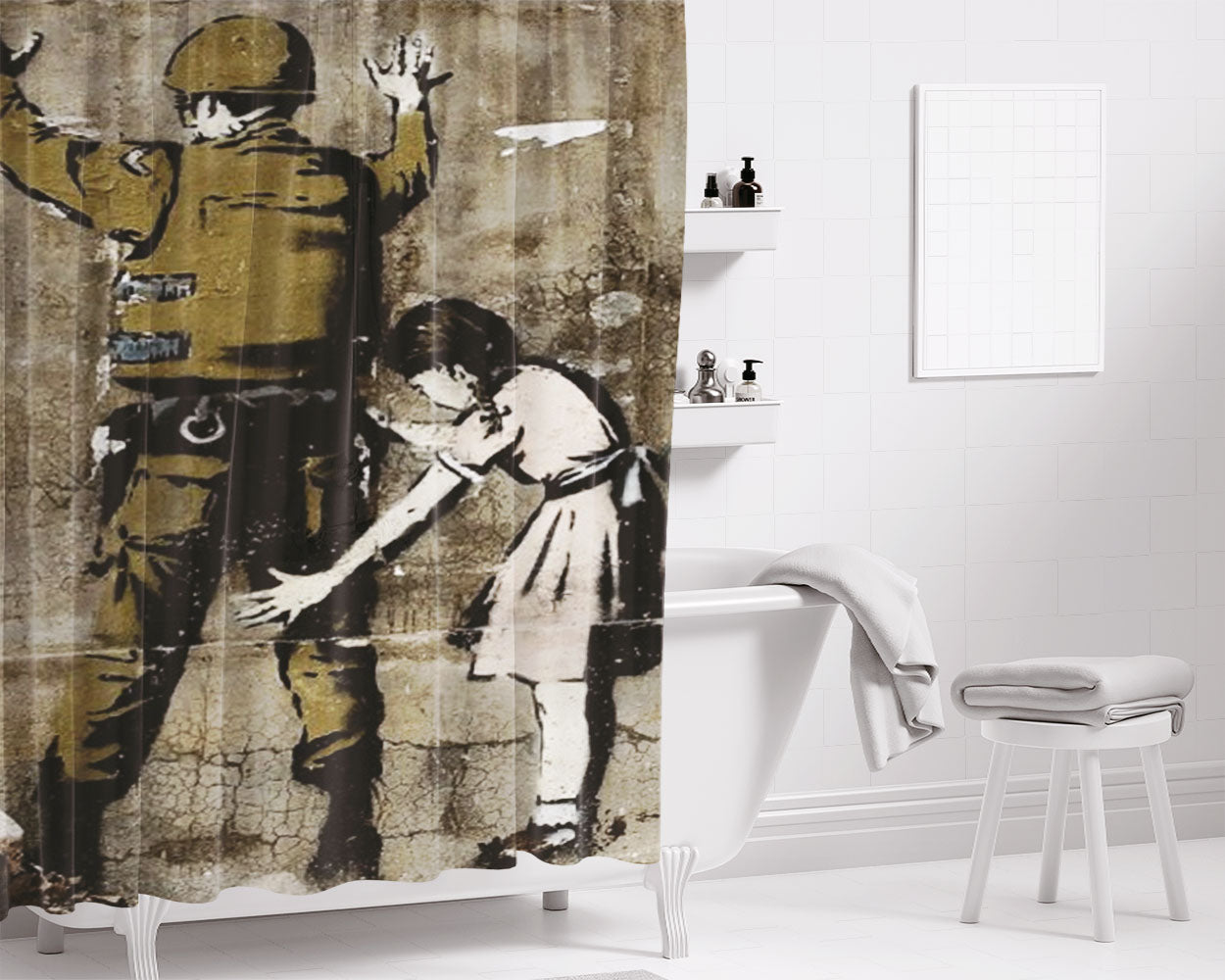 Banky Army And Girl Bathroom Shower Curtain Fabric Waterproof | 66 X 72 Inch