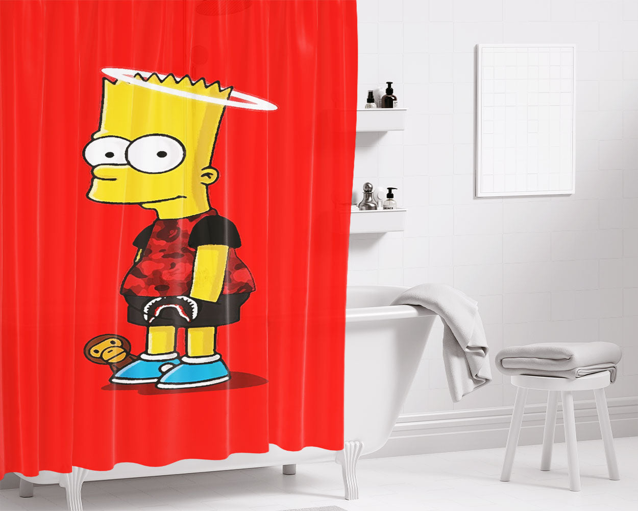 Bape Bart Bathroom Shower Curtain Fabric Waterproof | 66 X 72 Inch