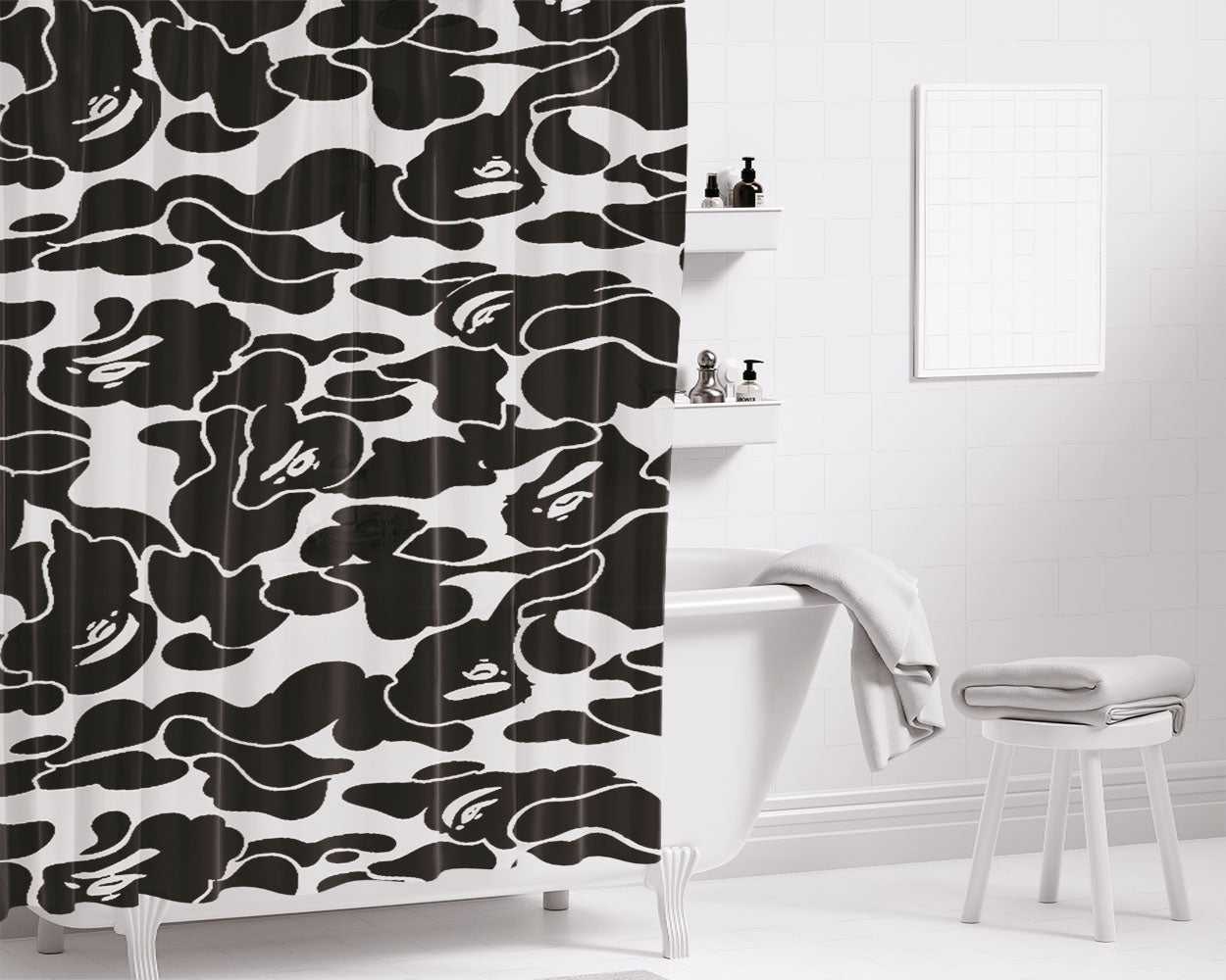Bape Camo Bw Bathroom Shower Curtain Fabric Waterproof | 66 X 72 Inch