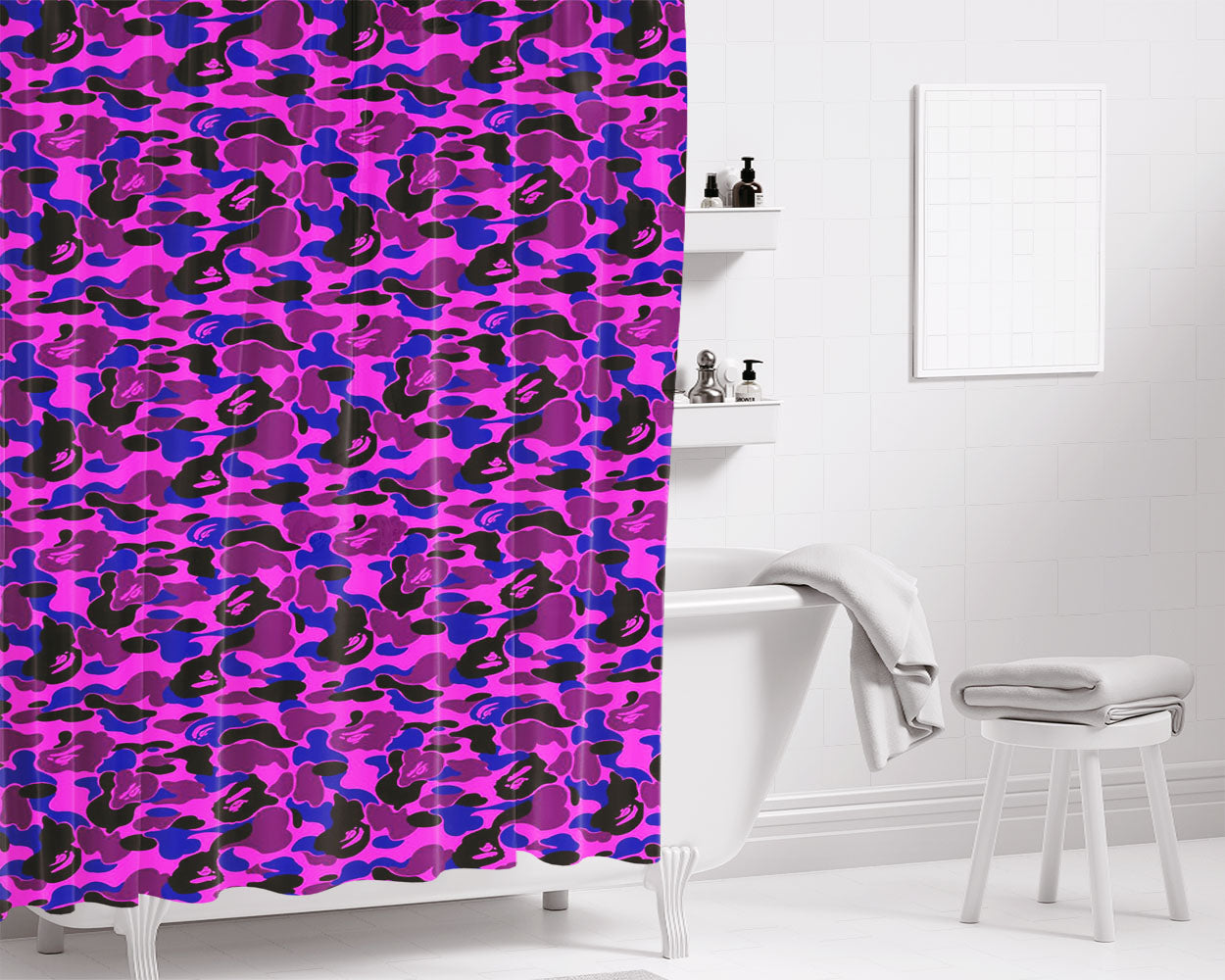 Bape Camo Purple Bathroom Shower Curtain Fabric Waterproof | 66 X 72 Inch