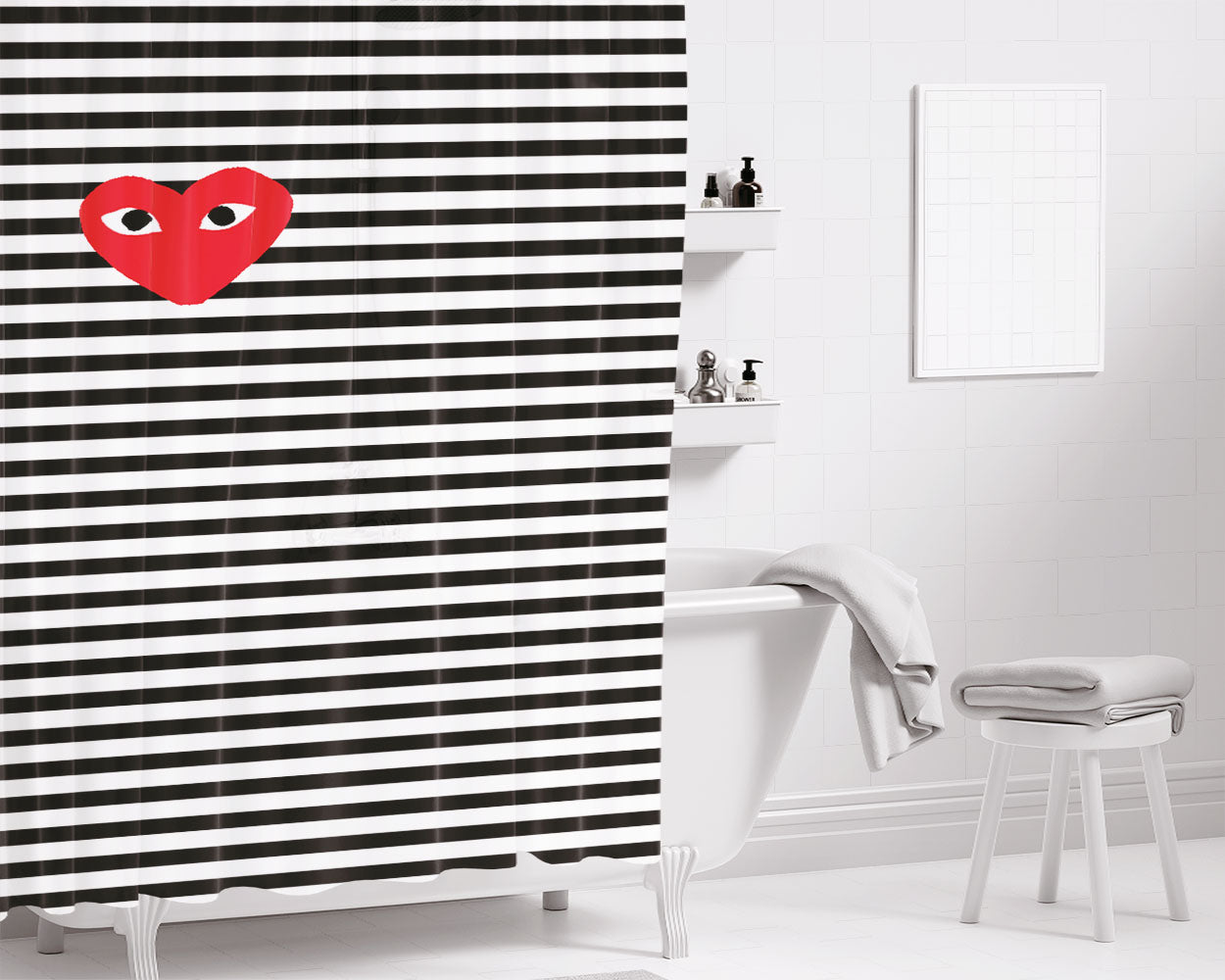 Bape Heart St Bathroom Shower Curtain Fabric Waterproof | 66 X 72 Inch