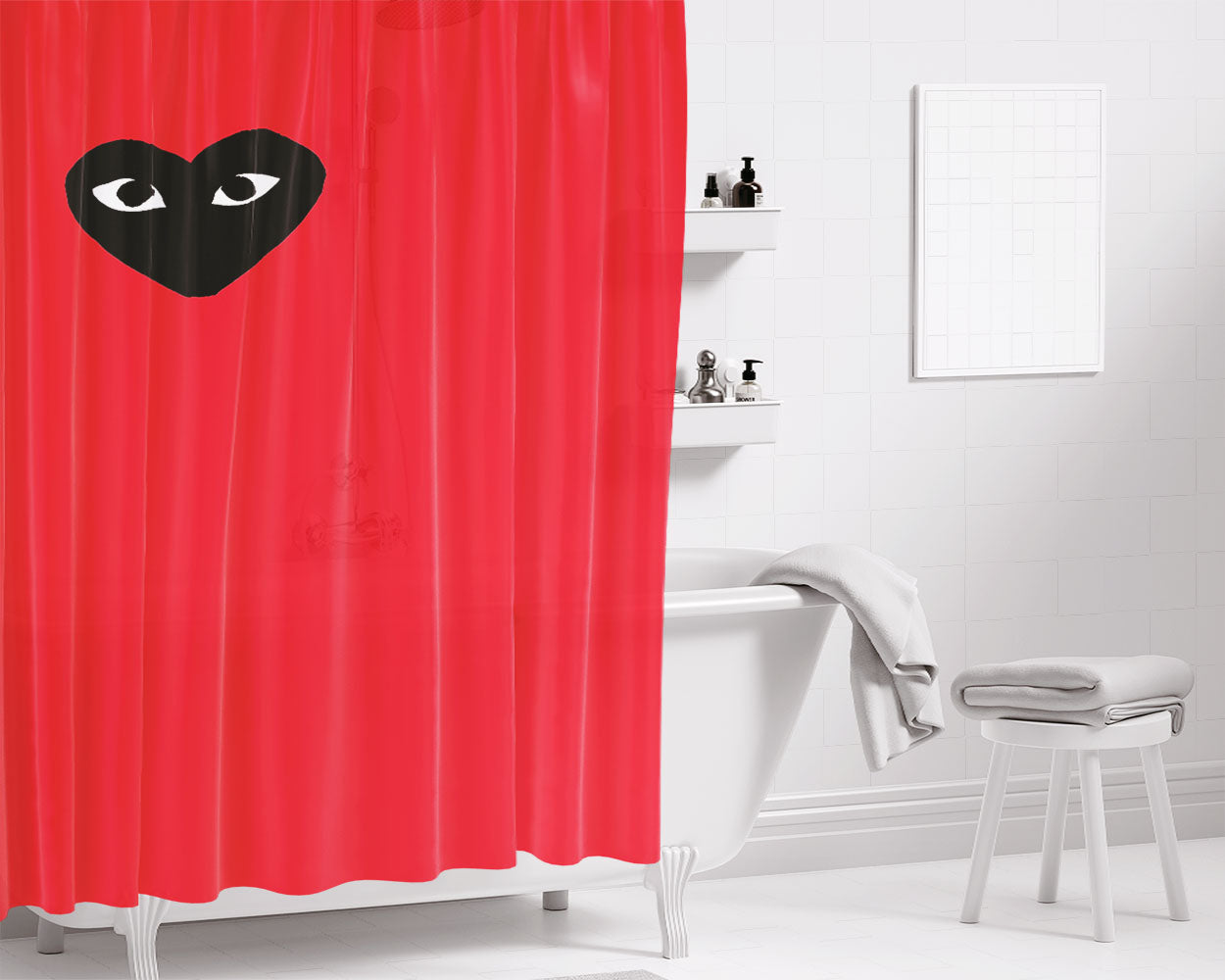Bape Heart Bathroom Shower Curtain Fabric Waterproof | 66 X 72 Inch