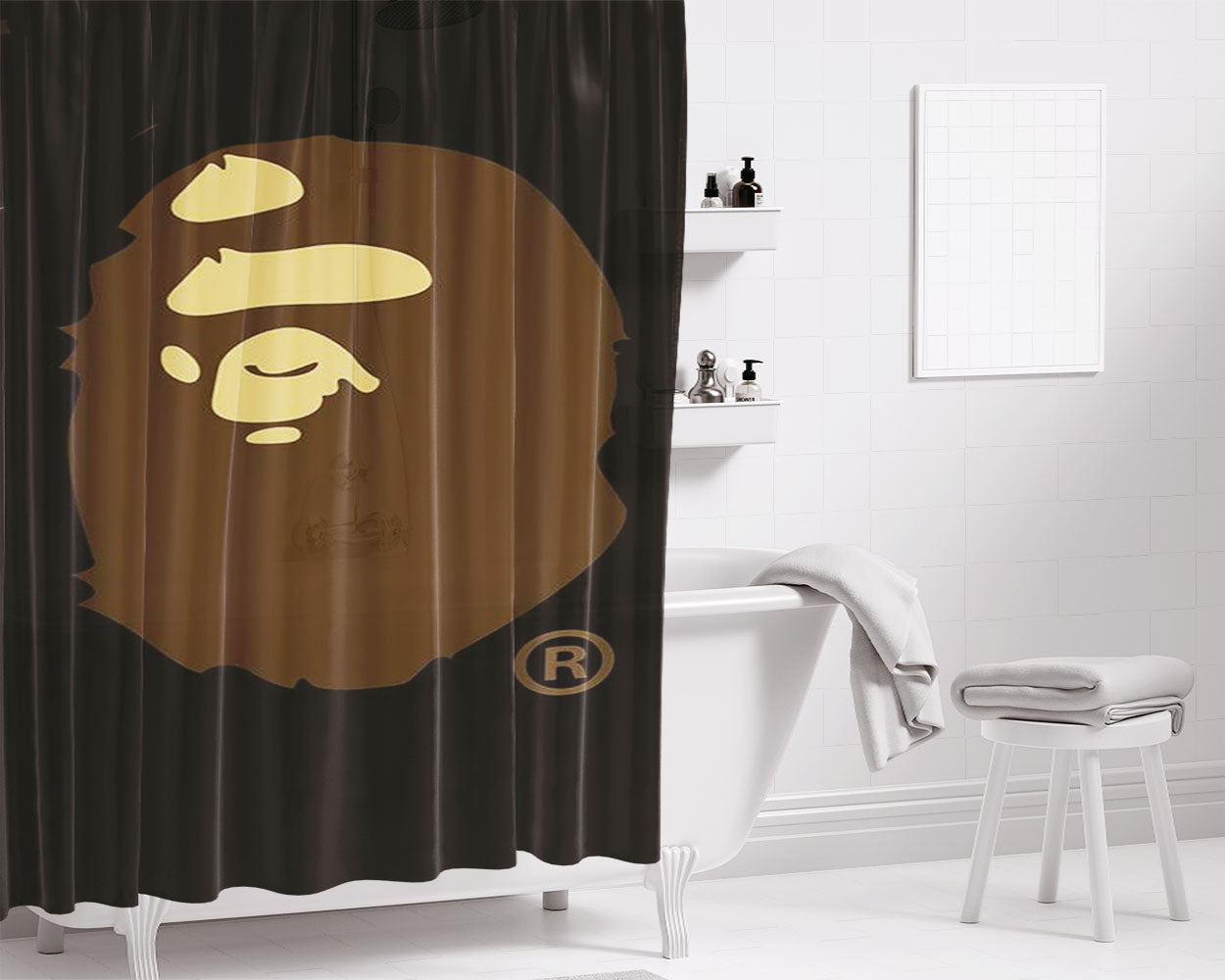 Bape Logo Brown Bathroom Shower Curtain Fabric Waterproof | 66 X 72 Inch