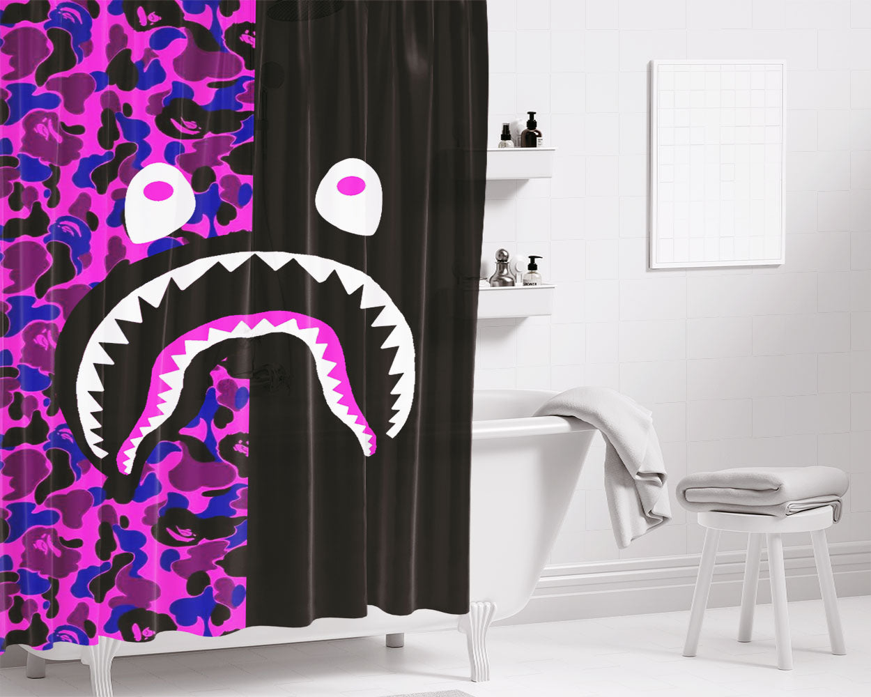 Bape Wallpaper Hoodie Purple Bathroom Shower Curtain Fabric Waterproof | 66 X 72 Inch