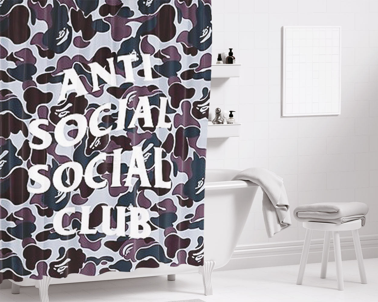 Bape X Assc Style Bathroom Shower Curtain Fabric Waterproof | 66 X 72 Inch