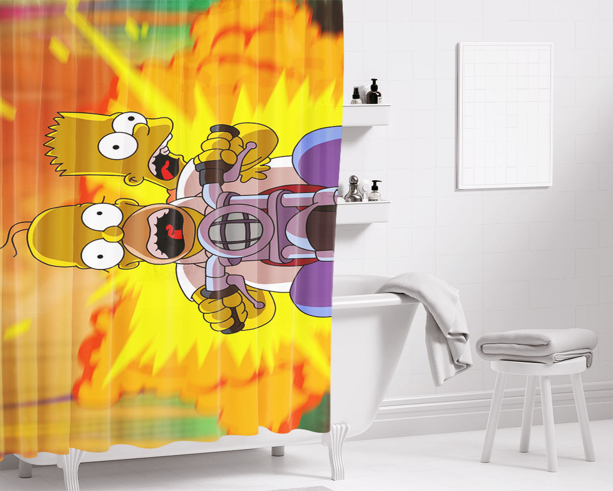Bart And Homer Escaping Fro Bathroom Shower Curtain Fabric Waterproof | 66 X 72 Inch