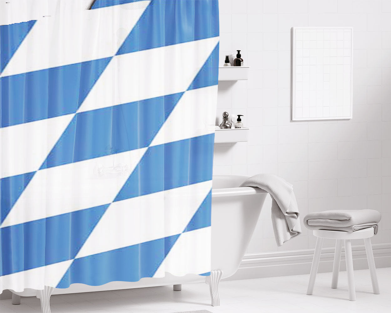 Bavarian Flag Bathroom Shower Curtain Fabric Waterproof | 66 X 72 Inch