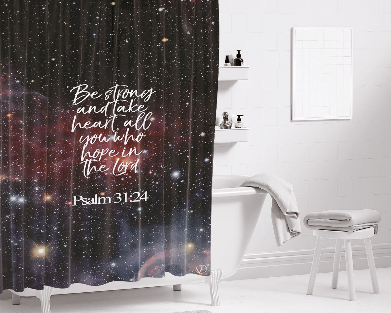Be Strong Hope In The Lord August Bathroom Shower Curtain Fabric Waterproof | 66 X 72 Inch