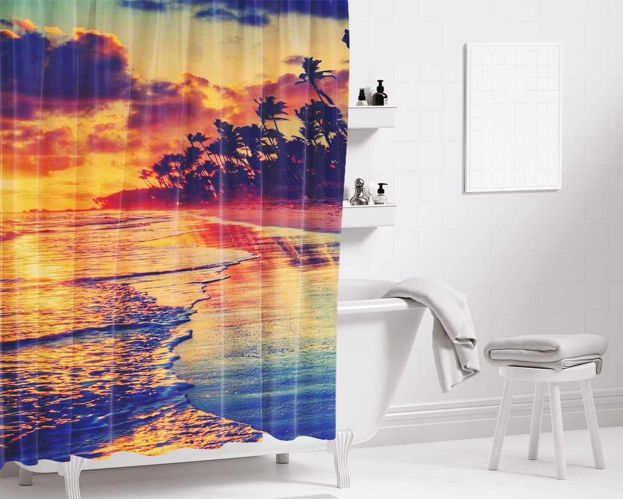 Beach Lockscreen August Bathroom Shower Curtain Fabric Waterproof | 66 X 72 Inch