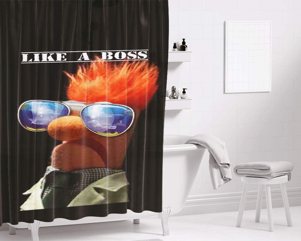 Beaker The Muppet Show Like A Boss Bathroom Shower Curtain Fabric Waterproof | 66 X 72 Inch