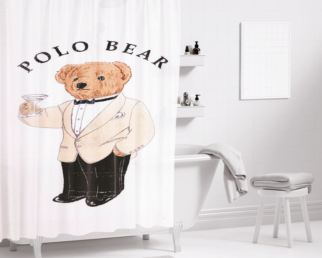 Bear Teddy Bear Polo Bathroom Shower Curtain Fabric Waterproof | 66 X 72 Inch