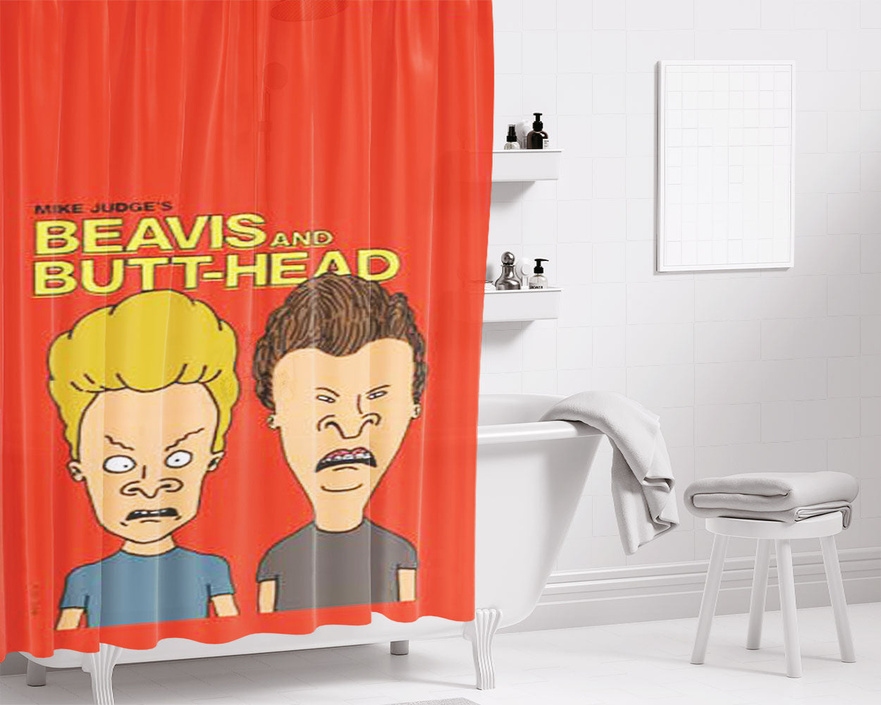 Beavis And Butthead Red Bathroom Shower Curtain Fabric Waterproof | 66 X 72 Inch