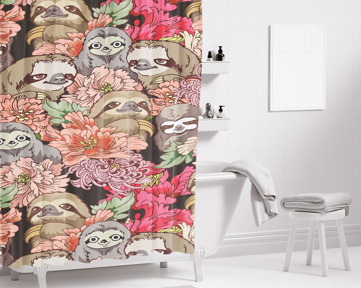 Because Sloths Pattern Art Bathroom Shower Curtain Fabric Waterproof | 66 X 72 Inch