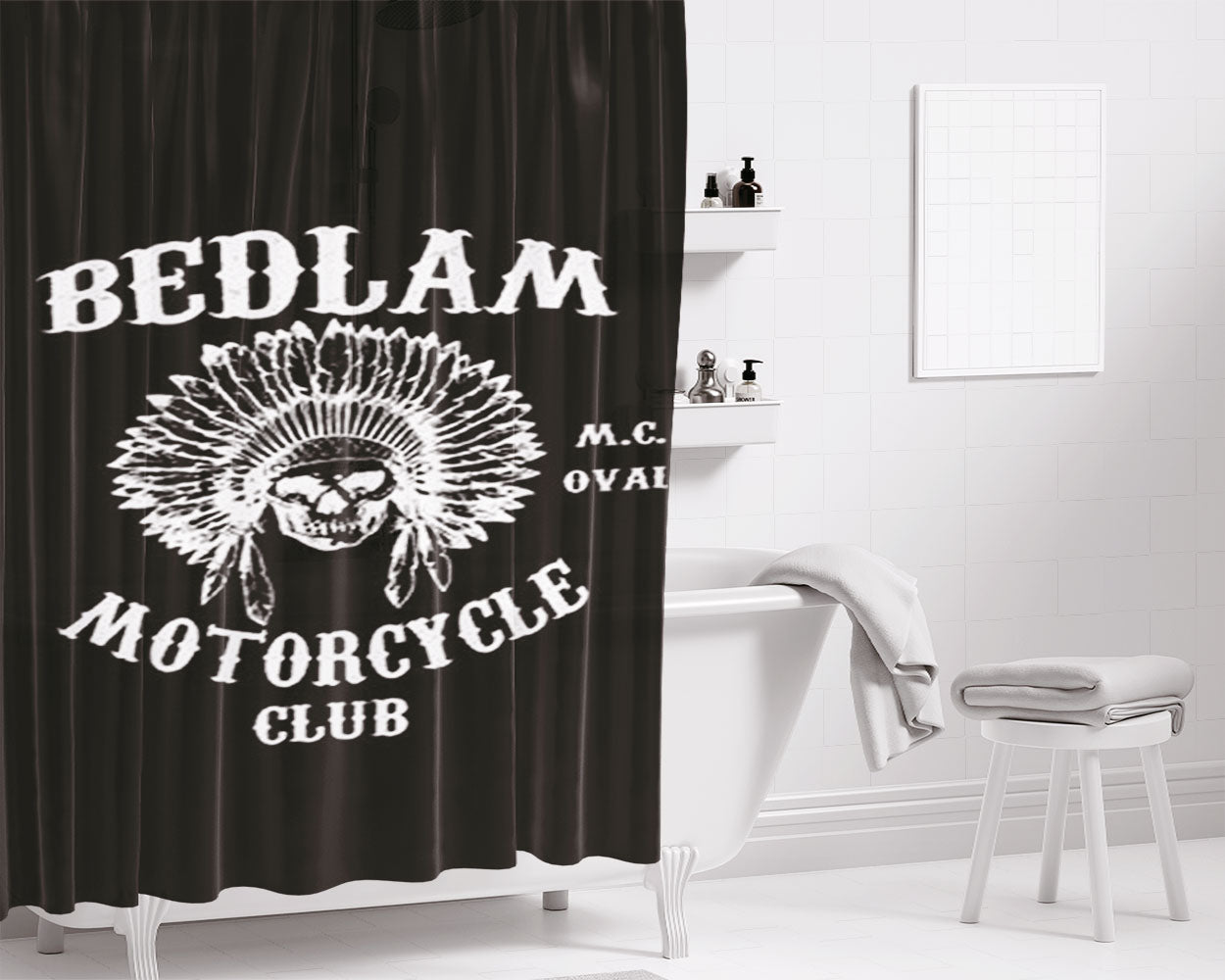 Bedlam Motorcycle Club Bathroom Shower Curtain Fabric Waterproof | 66 X 72 Inch