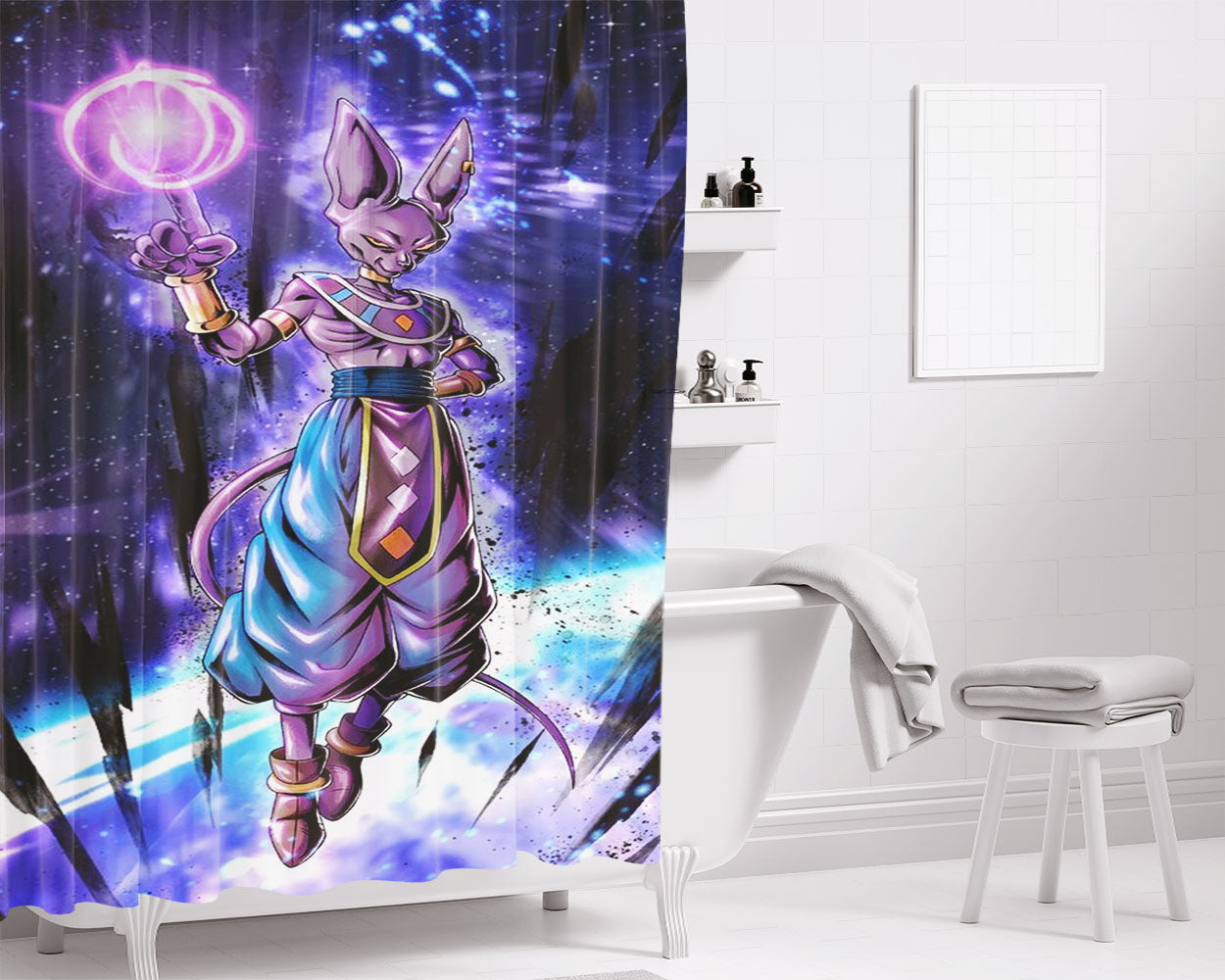 Beerus God Of Destruction Of Universe 7 Bathroom Shower Curtain Fabric Waterproof | 66 X 72 Inch