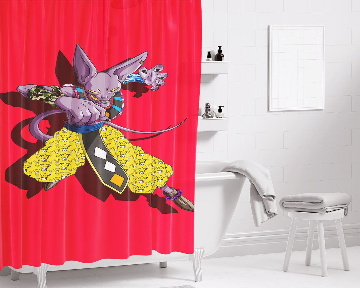 Beerus X Pattern Bape Custome Bathroom Shower Curtain Fabric Waterproof | 66 X 72 Inch