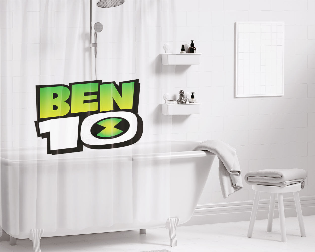 Ben 10 Logo Title Bathroom Shower Curtain Fabric Waterproof | 66 X 72 Inch