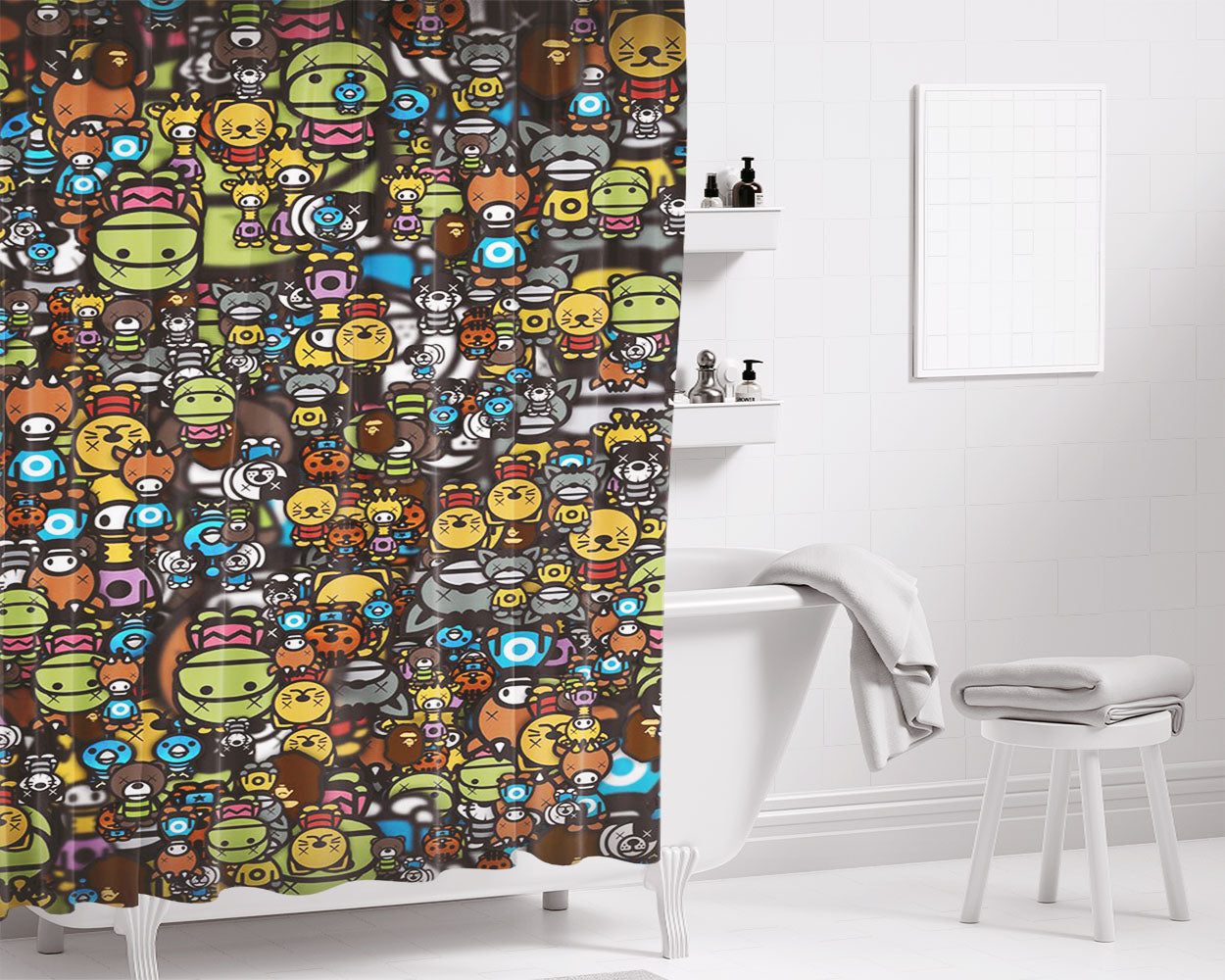 Best Bape Milo Pattern Bathroom Shower Curtain Fabric Waterproof | 66 X 72 Inch