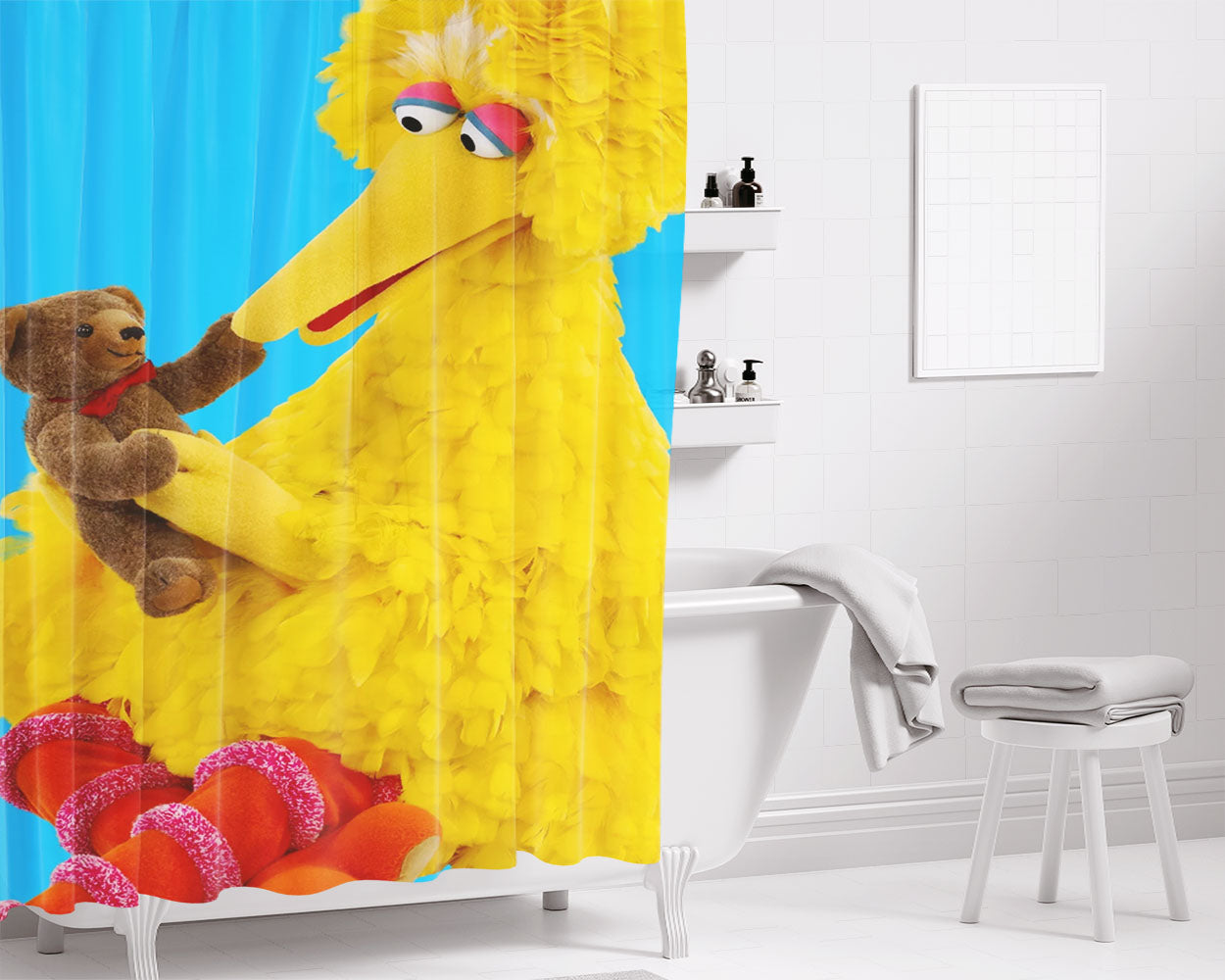 Big Bird Muppets Bathroom Shower Curtain Fabric Waterproof | 66 X 72 Inch