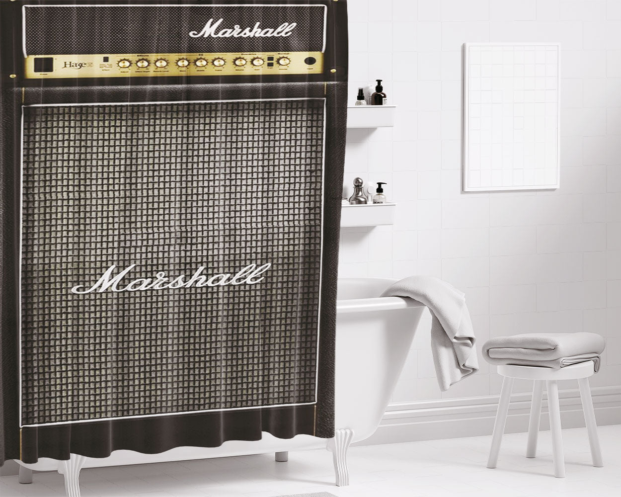 Black And Gray Color Amp Amplifie Bathroom Shower Curtain Fabric Waterproof | 66 X 72 Inch