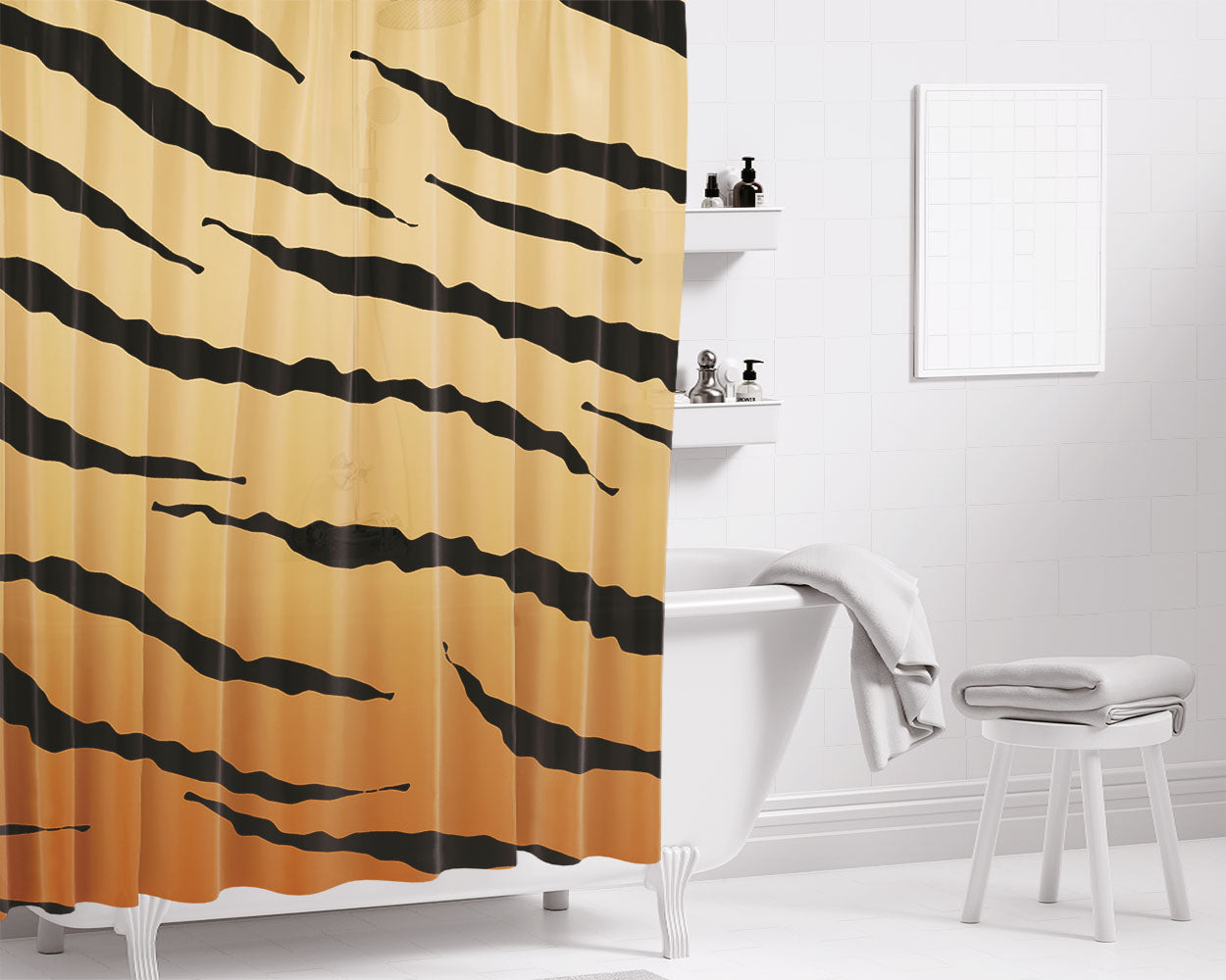 Black Brown Gradient Tiger Skin Texture Nature Pattern Art Bathroom Shower Curtain Fabric Waterproof | 66 X 72 Inch