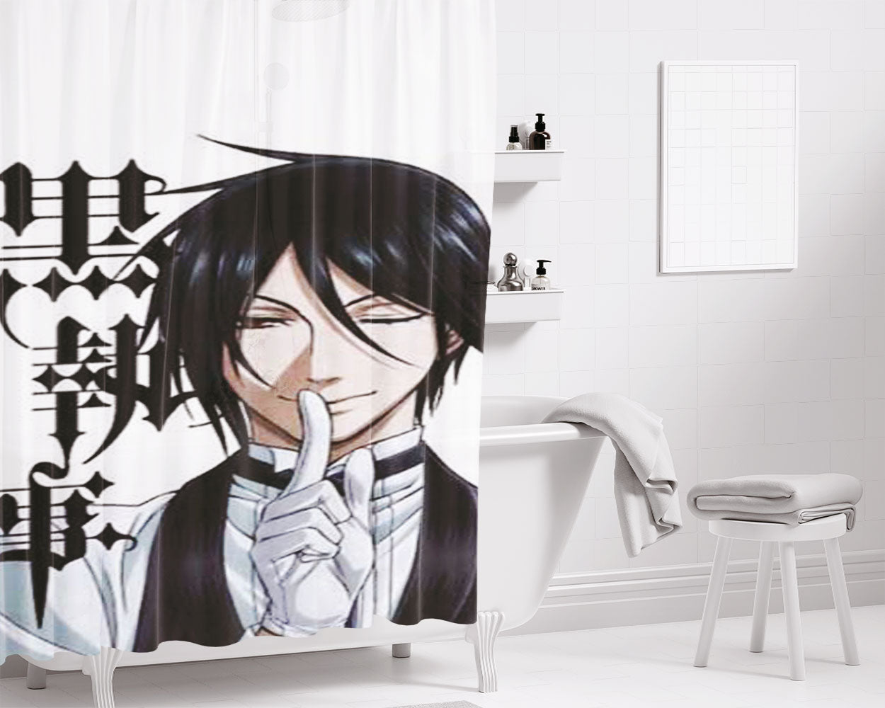 Black Butler Bathroom Shower Curtain Fabric Waterproof | 66 X 72 Inch