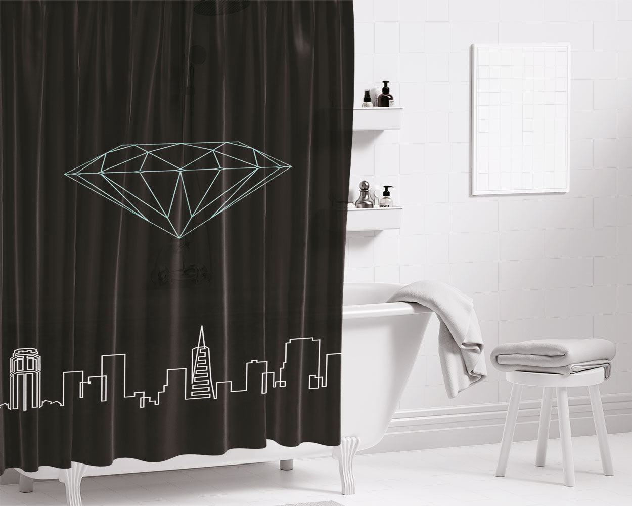 Black Diamond Bathroom Shower Curtain Fabric Waterproof | 66 X 72 Inch