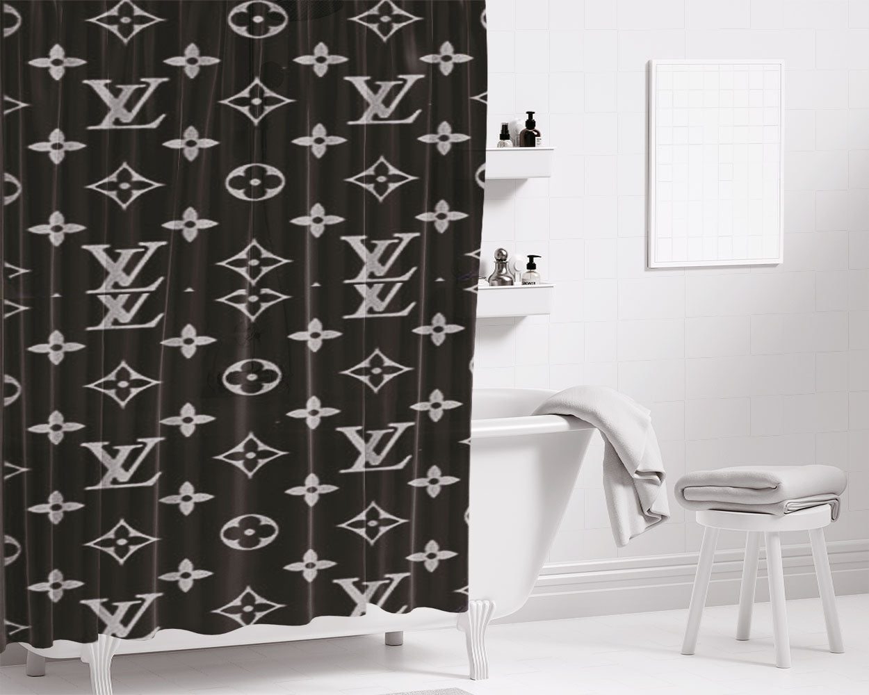 Black More Luois Vuitton Bathroom Shower Curtain Fabric Waterproof | 66 X 72 Inch