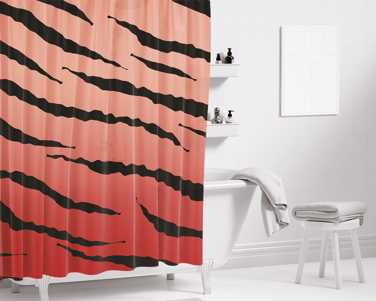 Black Peach Gradient Tiger Skin Texture Nature Pattern Art Bathroom Shower Curtain Fabric Waterproof | 66 X 72 Inch
