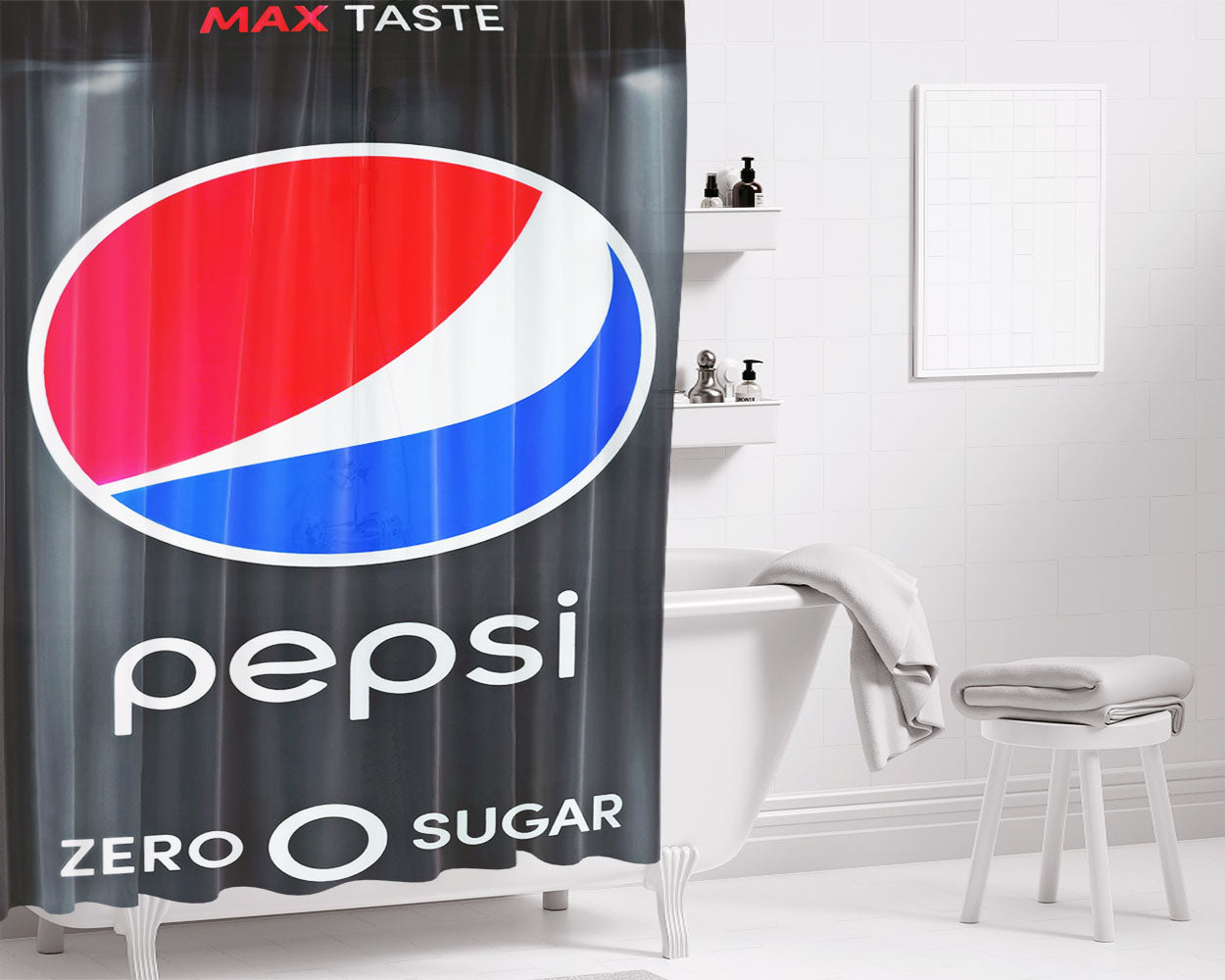 Black Pepsi Can Zero Sugar Max Taste Bathroom Shower Curtain Fabric Waterproof | 66 X 72 Inch