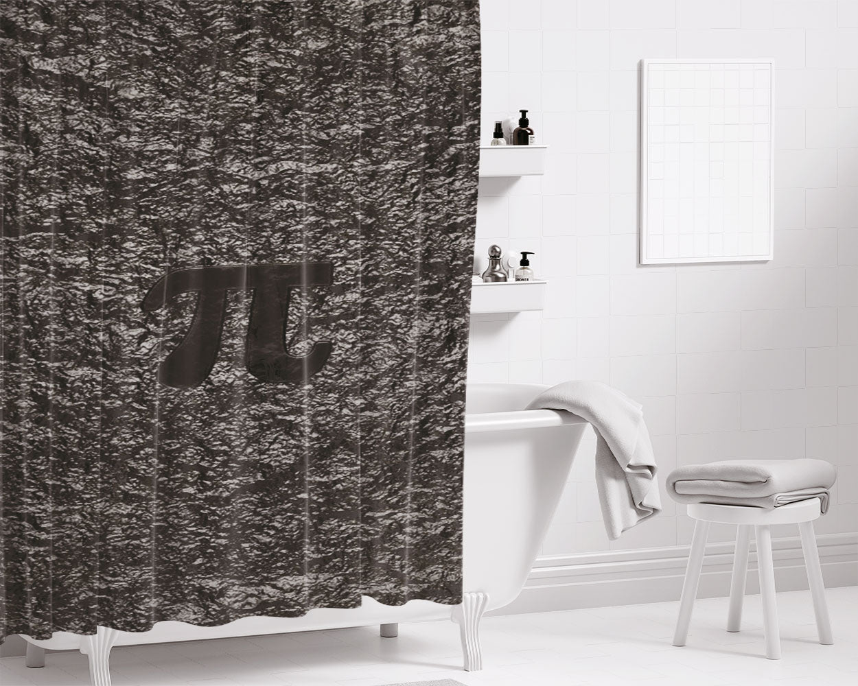 Black Pi Symbol On Stone Wallpaper Bathroom Shower Curtain Fabric Waterproof | 66 X 72 Inch