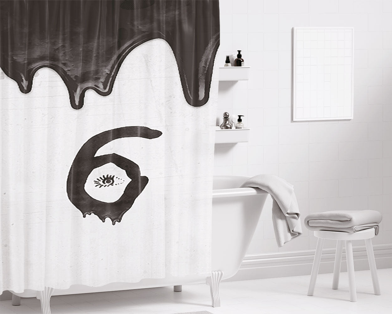 Black Summer Six Bathroom Shower Curtain Fabric Waterproof | 66 X 72 Inch