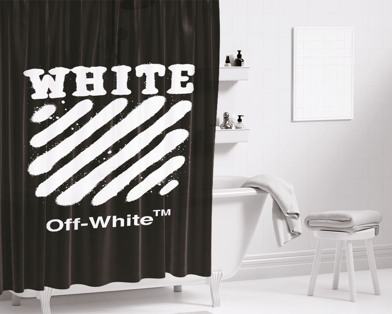 Black White Spray Off White Bathroom Shower Curtain Fabric Waterproof | 66 X 72 Inch