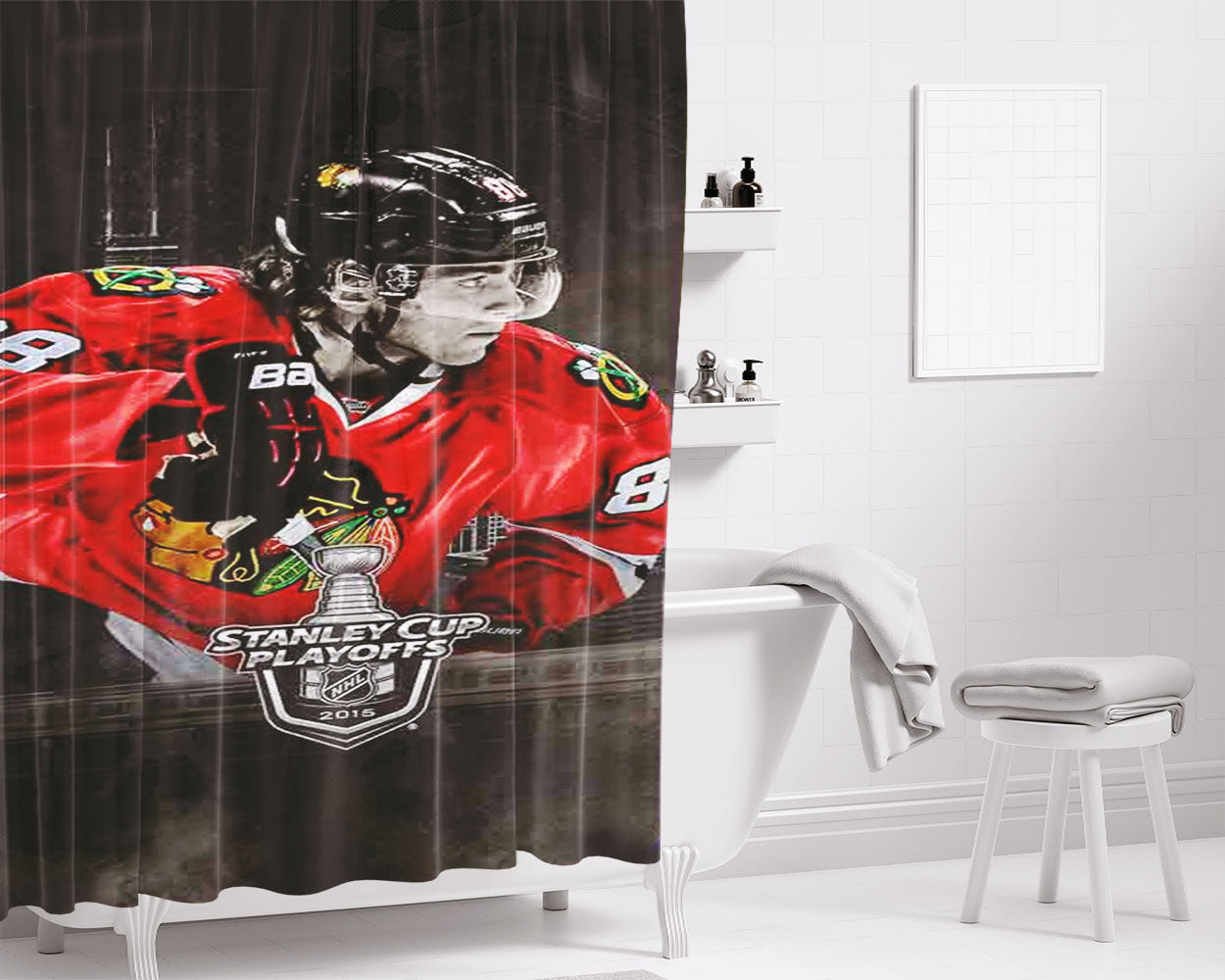 Blackhawks Stanley Cup Bathroom Shower Curtain Fabric Waterproof | 66 X 72 Inch