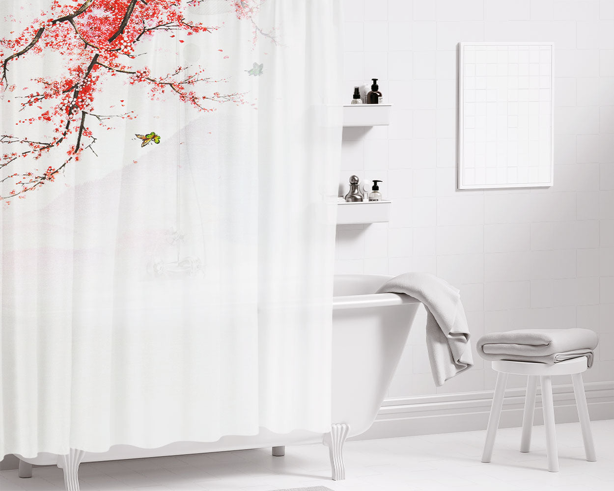 Blossom Flower August Bathroom Shower Curtain Fabric Waterproof | 66 X 72 Inch