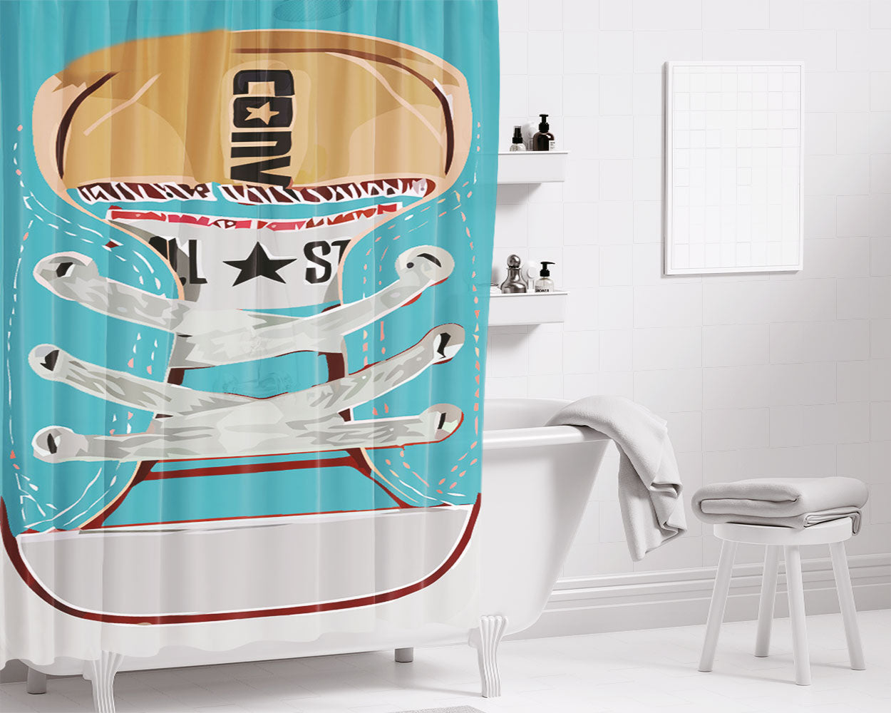 Blue Converse Bathroom Shower Curtain Fabric Waterproof | 66 X 72 Inch