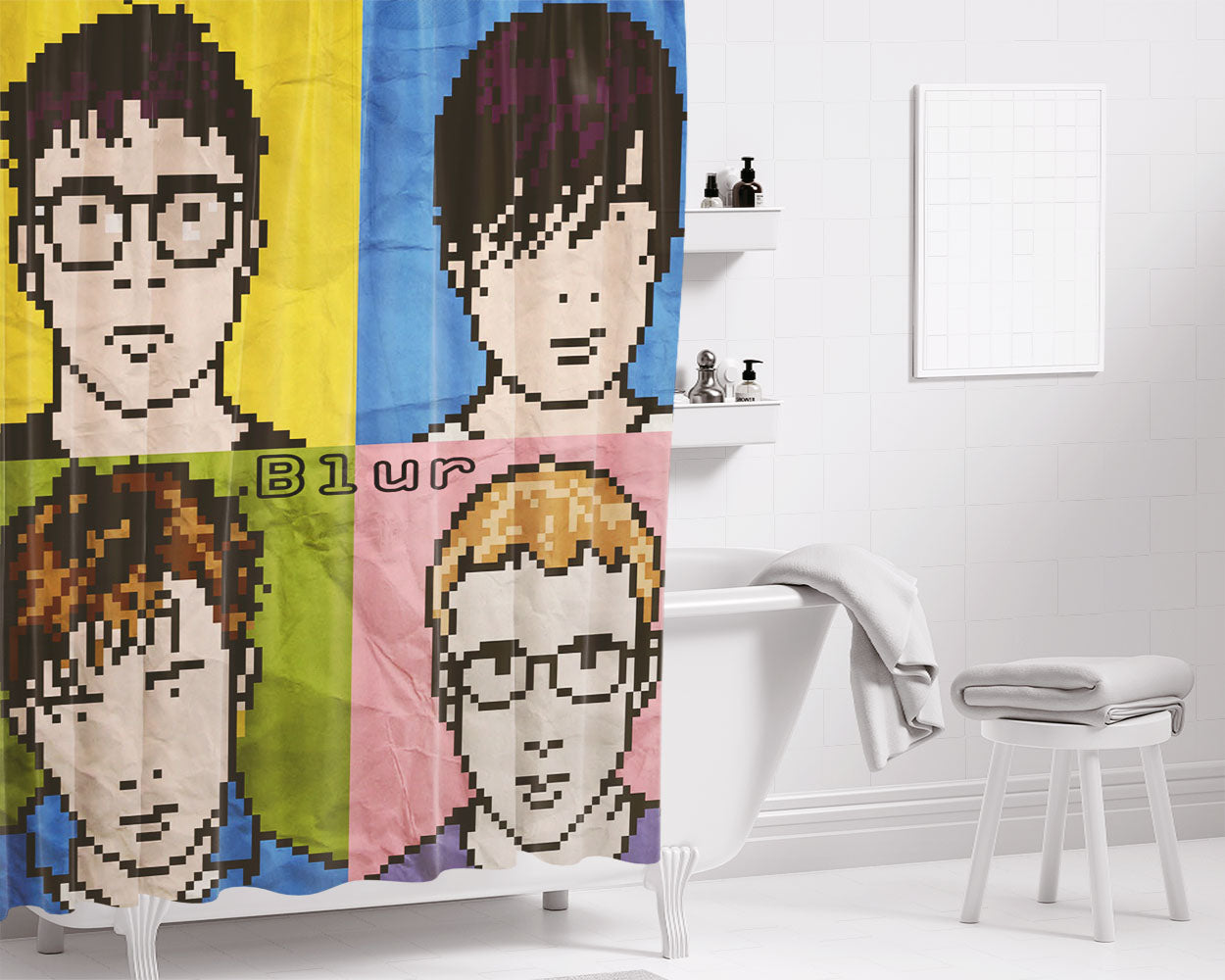 Blur Band 8Bit Style Bathroom Shower Curtain Fabric Waterproof | 66 X 72 Inch