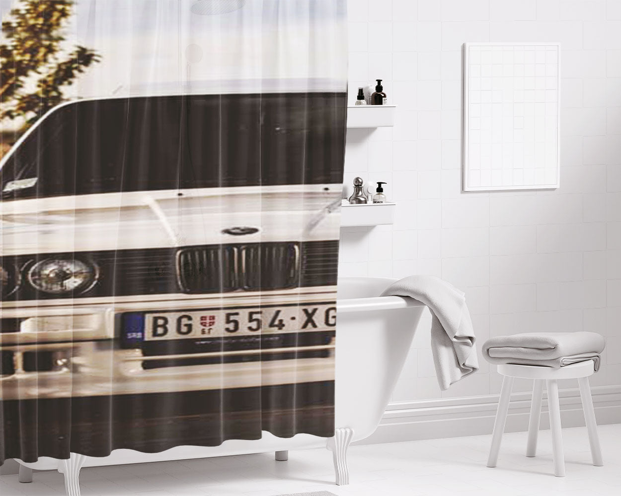 Bmw Head On Bathroom Shower Curtain Fabric Waterproof | 66 X 72 Inch