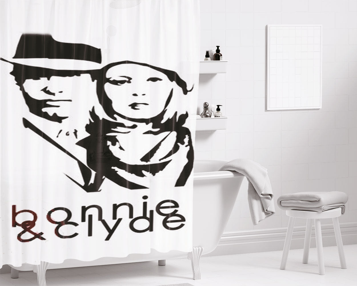 Bonnie And Clyde2 Bathroom Shower Curtain Fabric Waterproof | 66 X 72 Inch