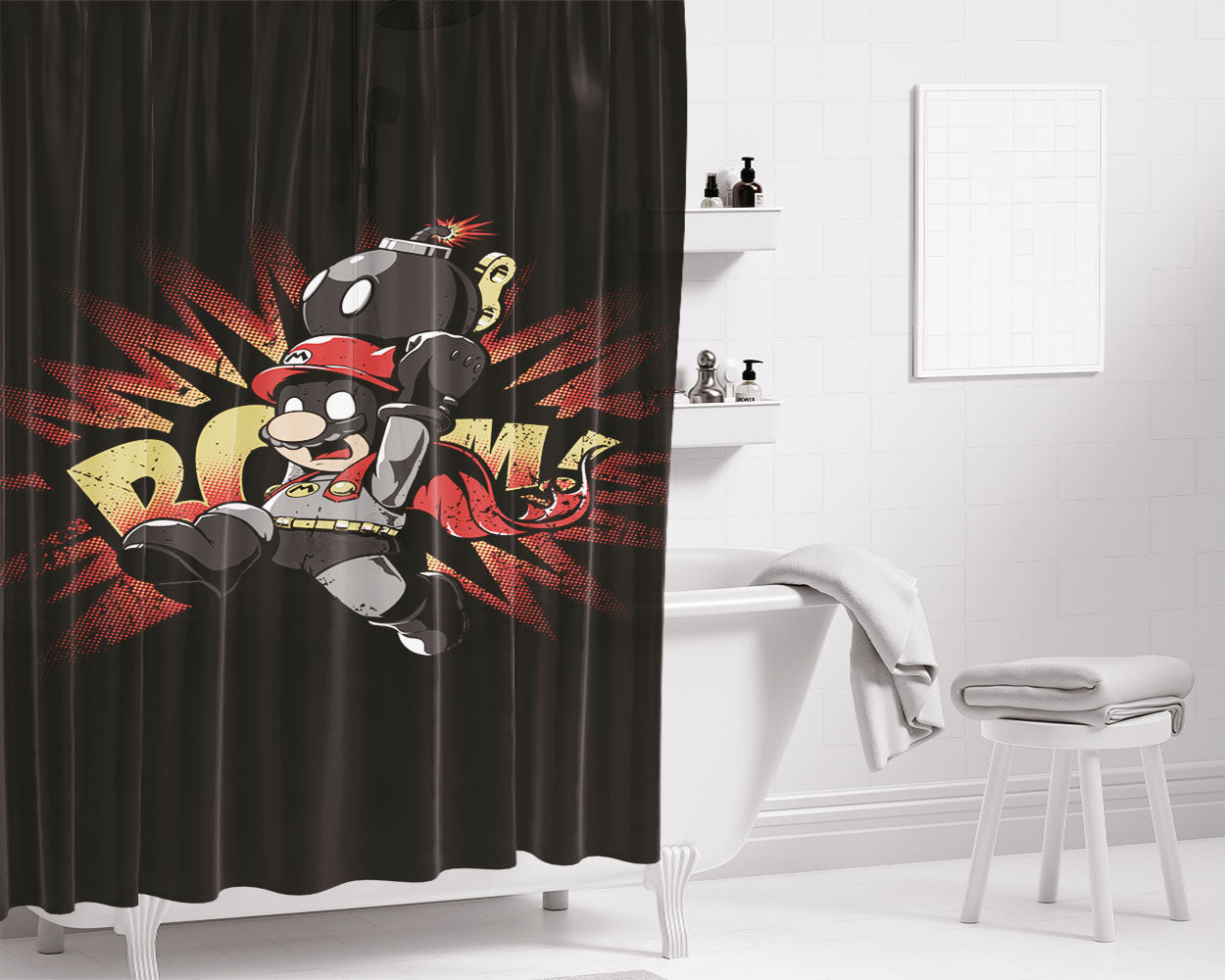 Boom Mario Bros Bathroom Shower Curtain Fabric Waterproof | 66 X 72 Inch