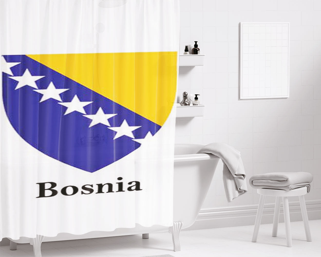 Bosnia Flag Bathroom Shower Curtain Fabric Waterproof | 66 X 72 Inch