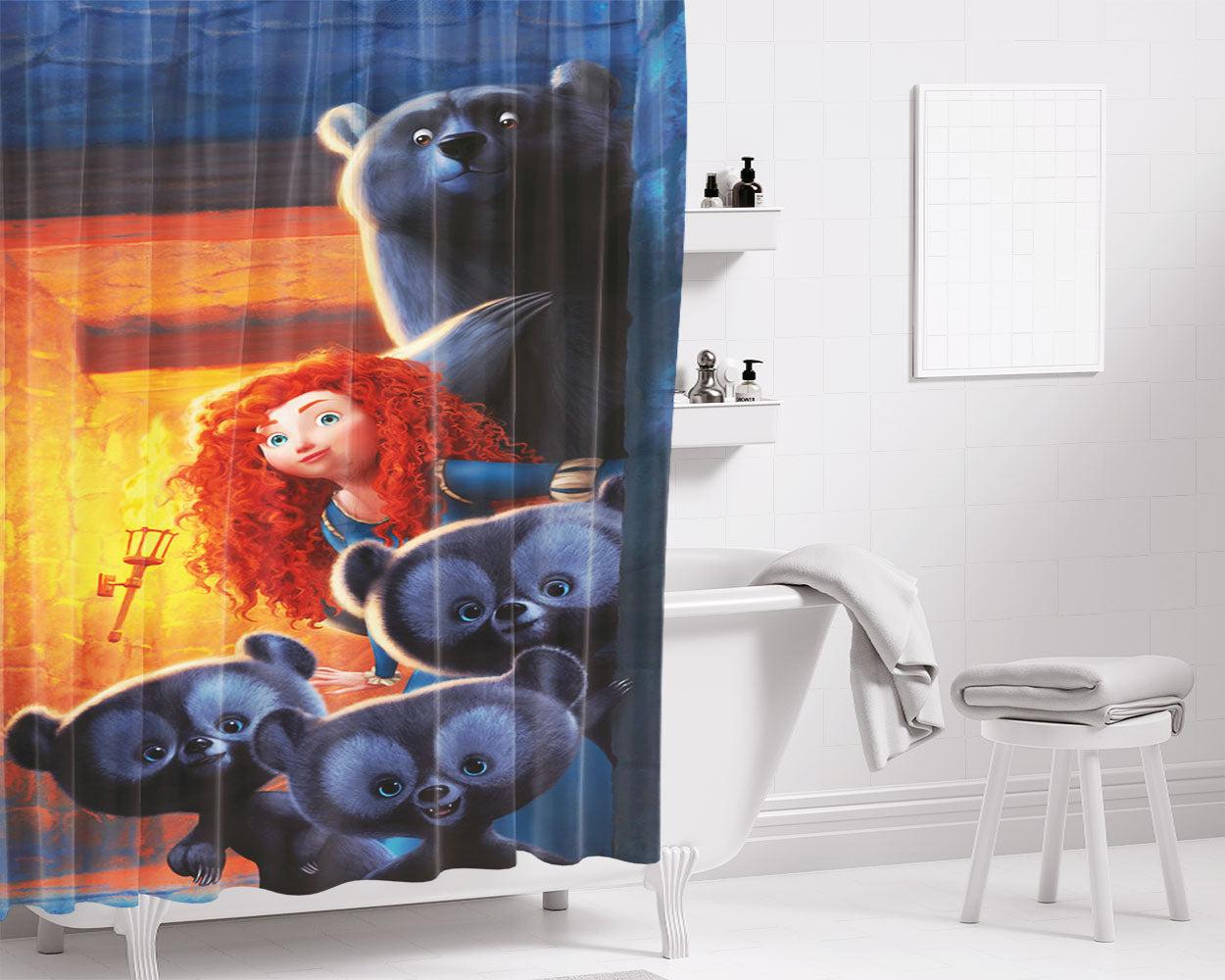 Brave Big Bear And Triplets Bear Bathroom Shower Curtain Fabric Waterproof | 66 X 72 Inch