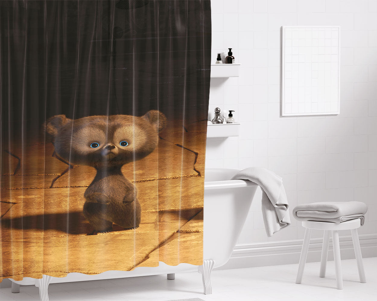 Brave Cute Bear Bathroom Shower Curtain Fabric Waterproof | 66 X 72 Inch