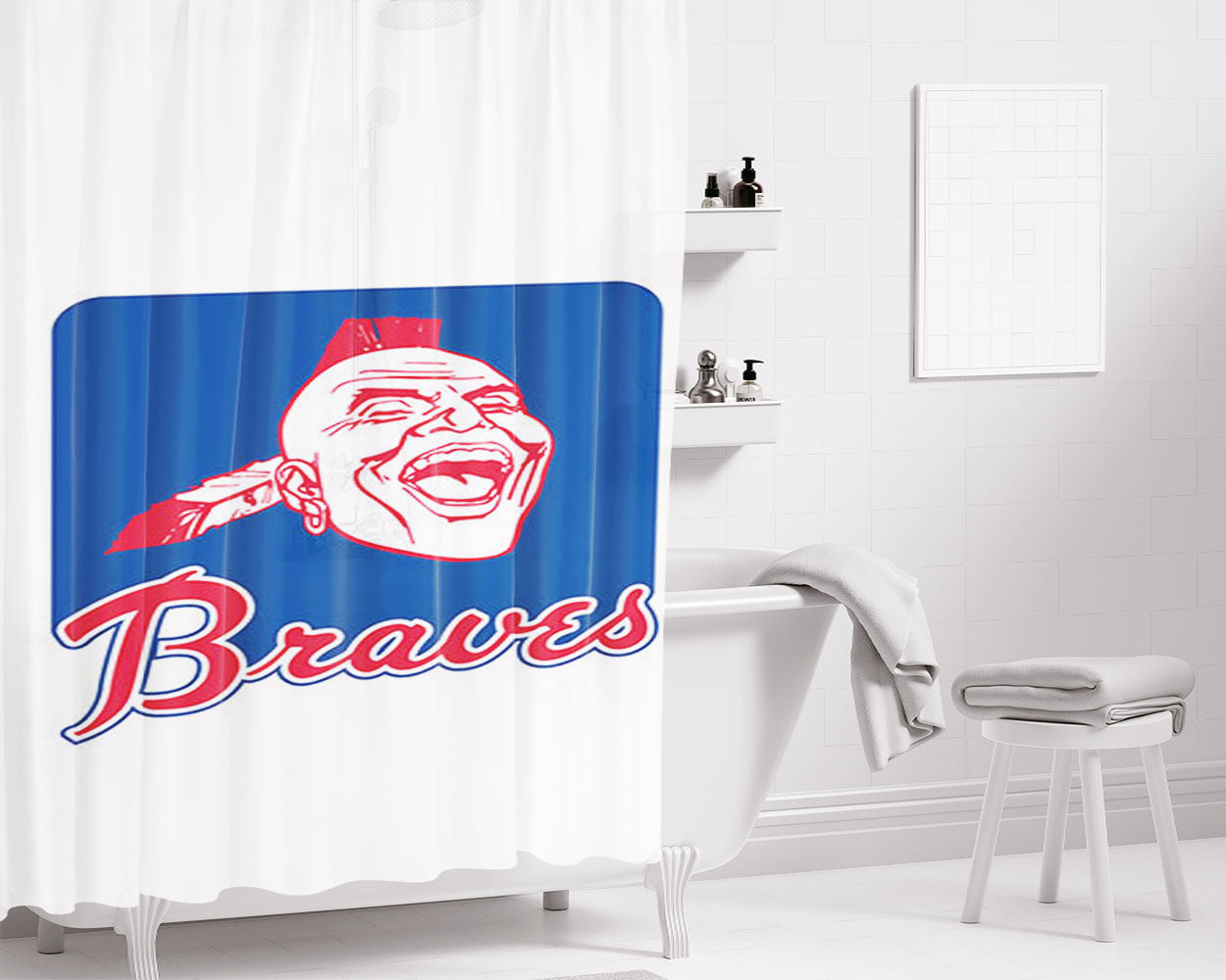 Braves Blue Art Bathroom Shower Curtain Fabric Waterproof | 66 X 72 Inch
