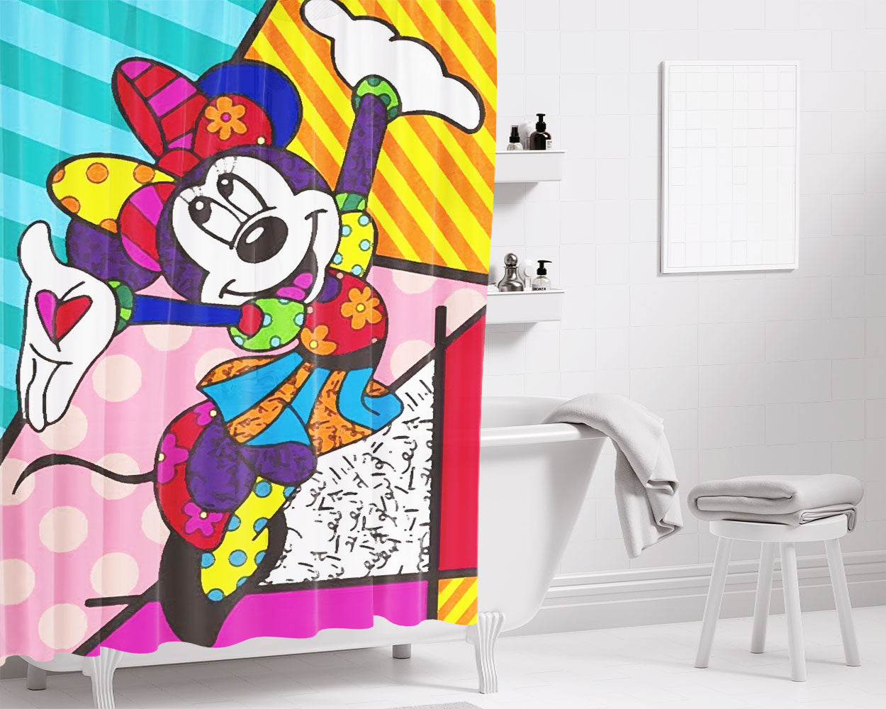 Britto Art Minnie Mouse Bathroom Shower Curtain Fabric Waterproof | 66 X 72 Inch
