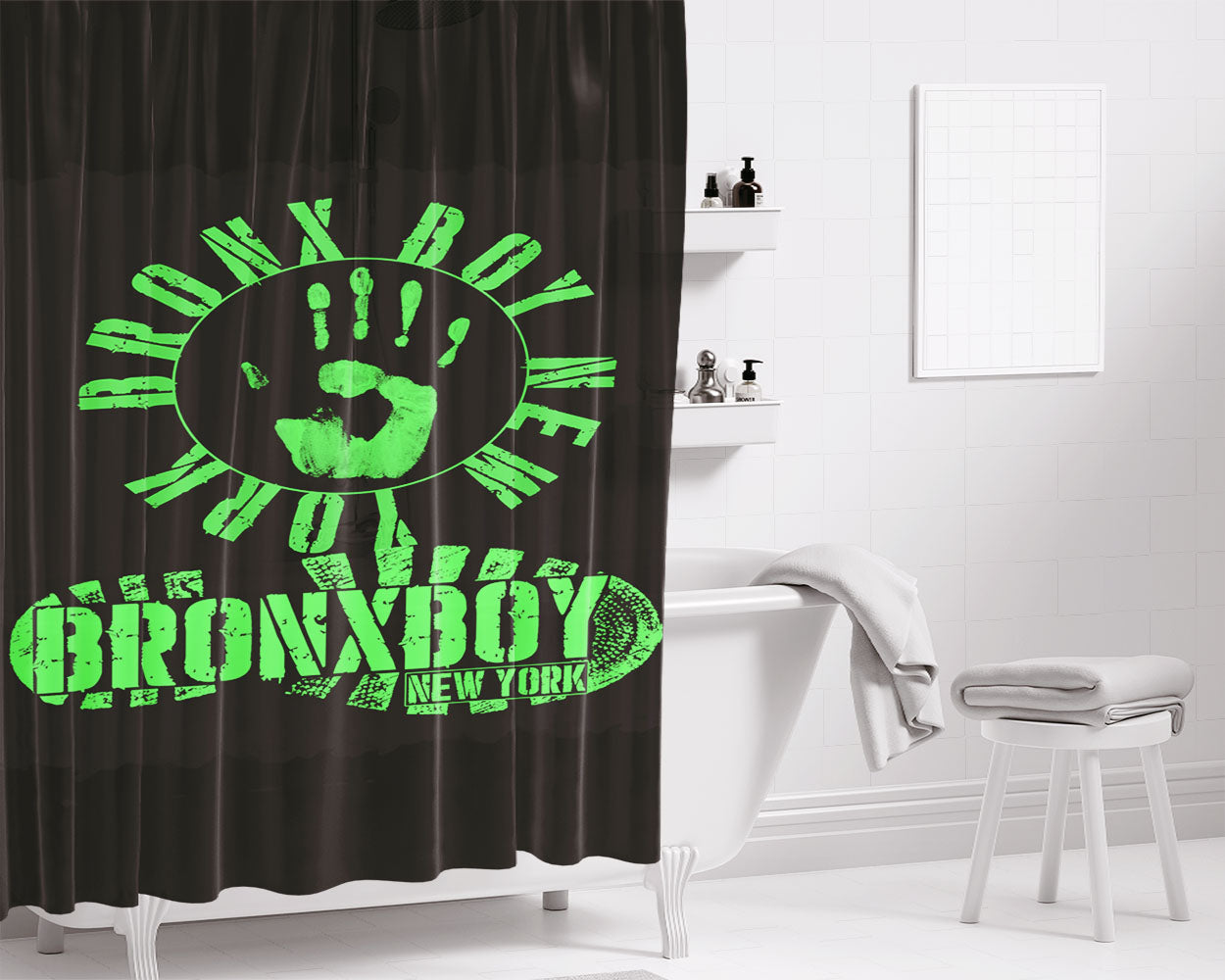 Bronx Boy Boots Newyork Bathroom Shower Curtain Fabric Waterproof | 66 X 72 Inch