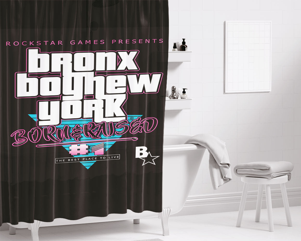 Bronx Boy Born Raised Bathroom Shower Curtain Fabric Waterproof | 66 X 72 Inch
